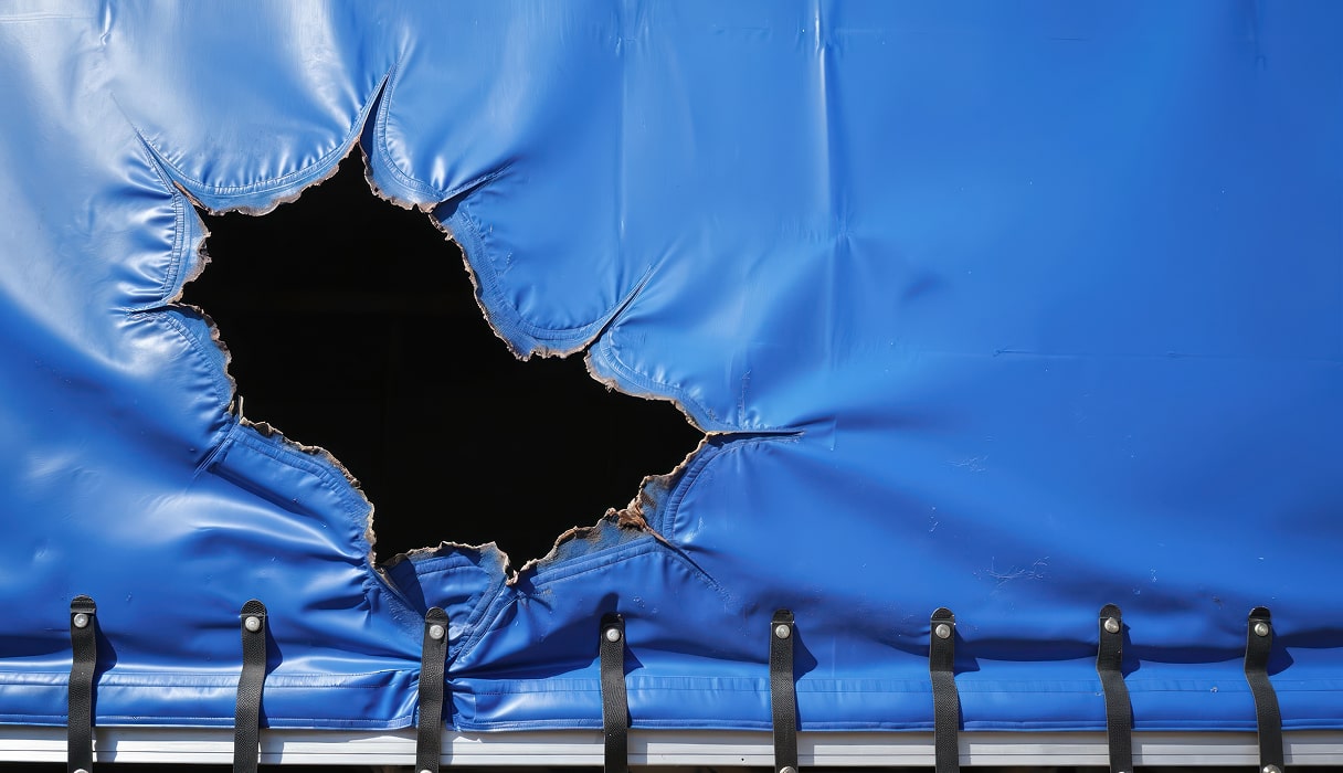 Reparatur der Plane eines Sattelaufliegers in Deutschland