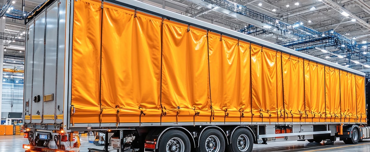 Reparatur der Plane eines Sattelaufliegers in Deutschland